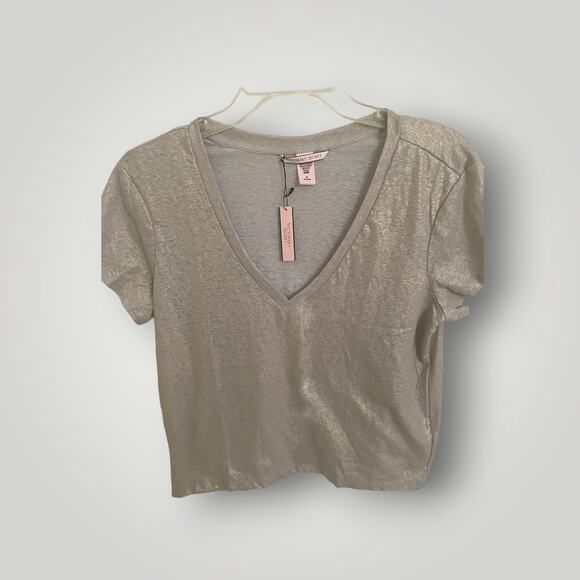 Victoria's Secret gray silver shimmer top Sz M NWT - Picture 1 of 2